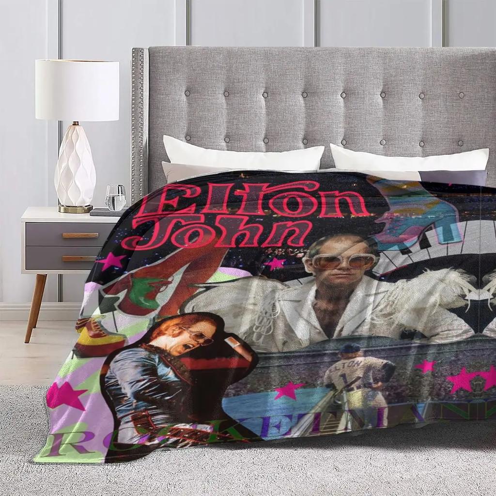 Elton John Flannel Blanket Quality Warm Soft Music Tour Poster Throw Blanket Winter Travelling Couch Bed Funny Bedspread