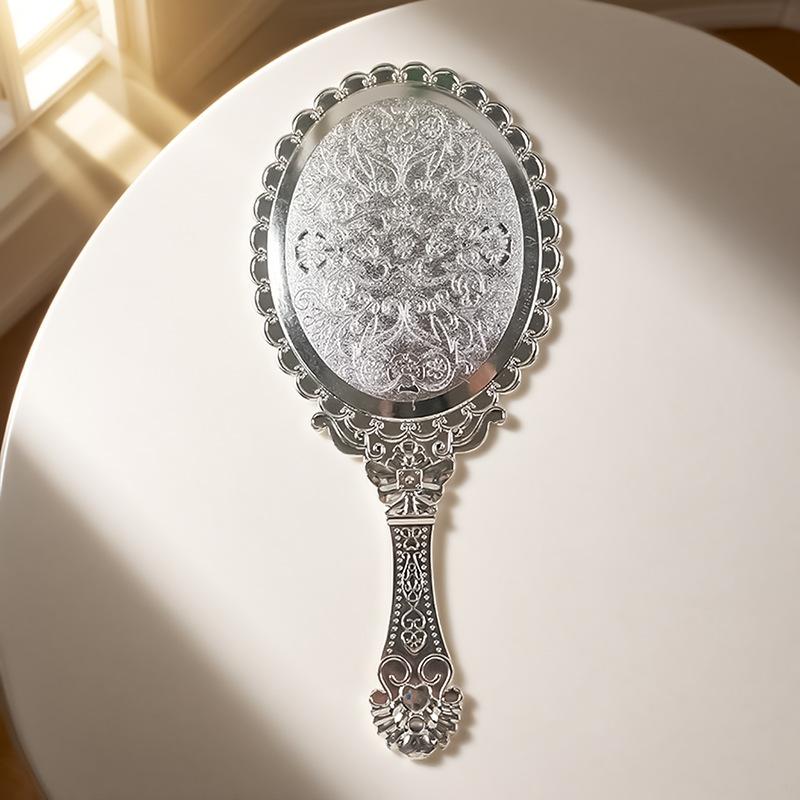 Vintage European Handheld Makeup Mirror Luxury Embossed Flower Hand Mirror Portable Cosmetic Mirror Vanity Tools for Women Gift