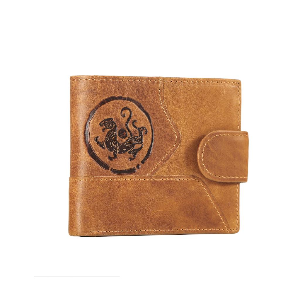 Vintage Echte Leder Herren Geldbörse Tiger Prägung Bifold Münzfach Retro Rindsleder Kartenhalter Große Kapazität Kurze Geldbörse