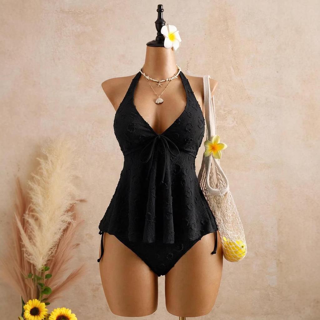 Summer 2026 Women's V-neck Halter Bikini with Ruffle Cover-up