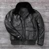 Veste en cuir pour homme de taille chinoise, véritable cuir de vache, col en fourrure naturelle, vestes de vol, manteaux en cuir de vache pour hommes, vêtements d'hiver de l'armée de l'air