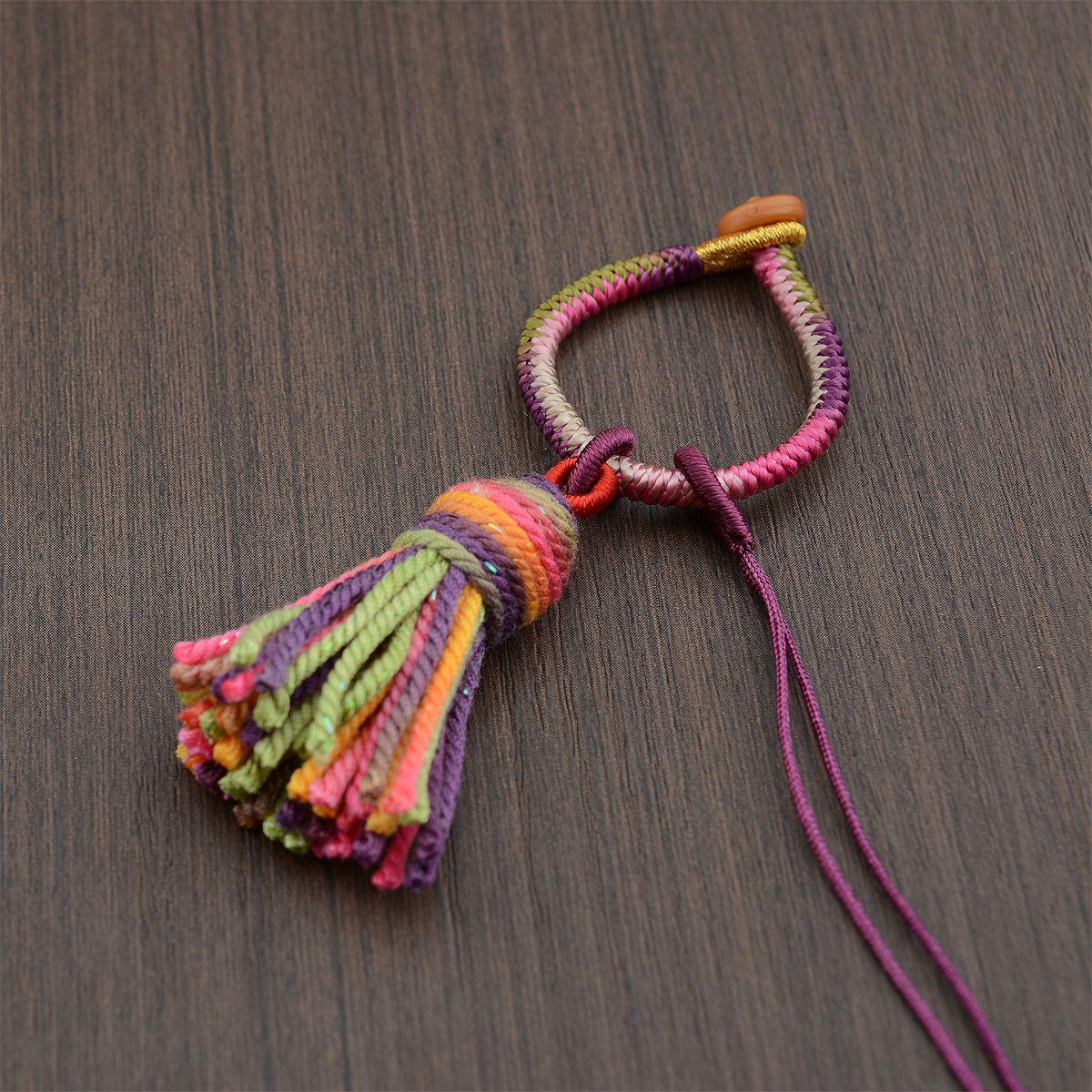Tibetan Thangka Pendant: Hand-Rubbed Cotton Lanyard with Tassel Fringes - Cultural Ornament Keychain/Baag Decor.