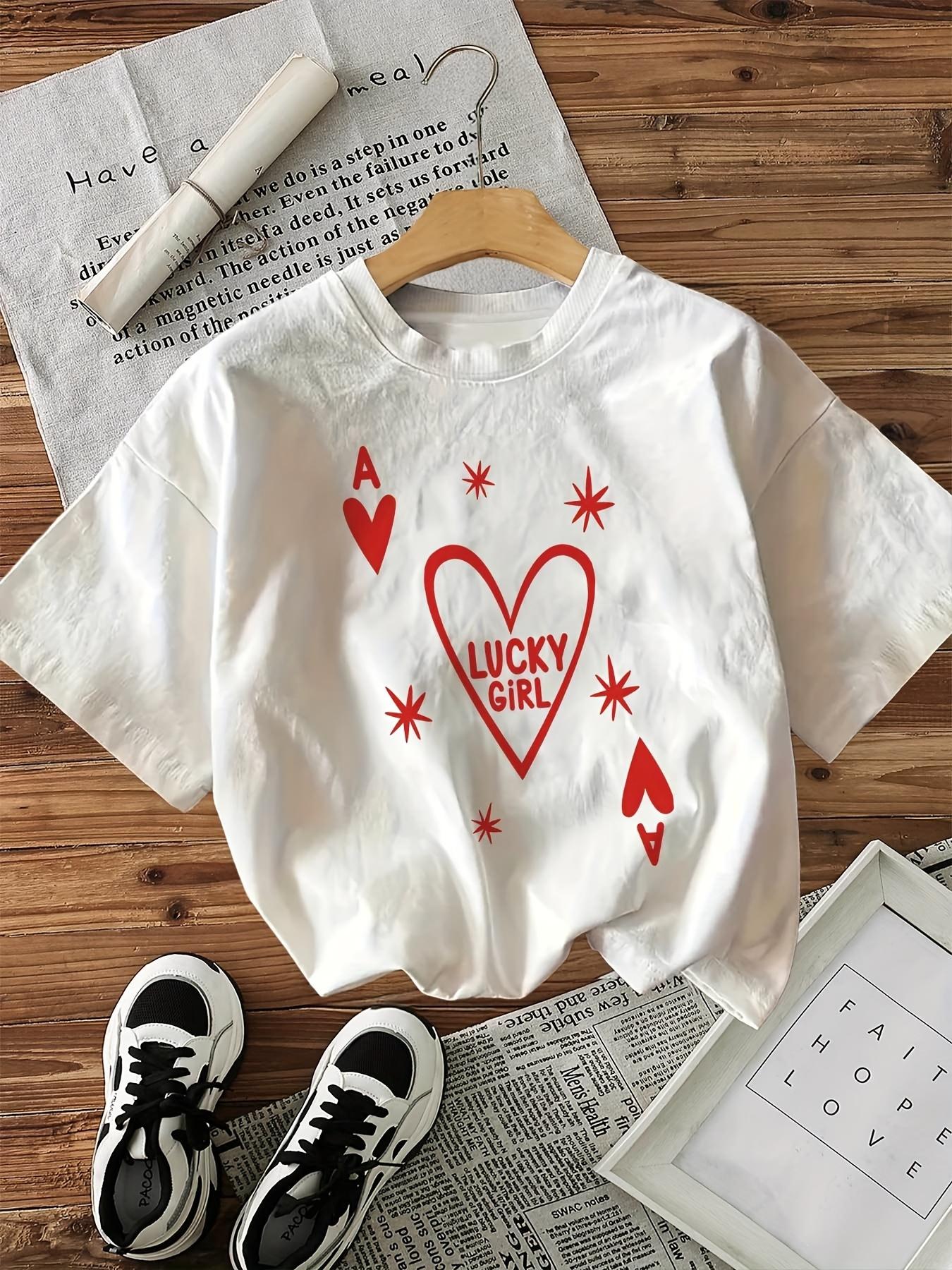 Valentine s Day Printed T-Shirt Loose Casual Round Neck Women s Top S разноцветный