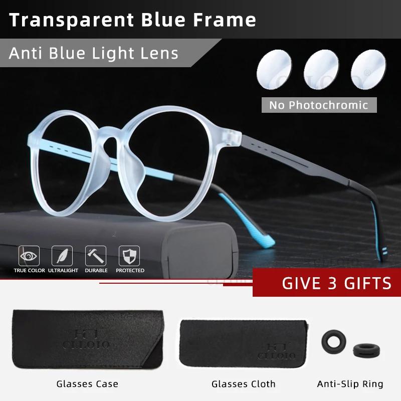 CLLOIO Ultra-light TR90 Anti Blue Ray Reading Glasses Men Women Classic Round Titanium Legs Myopia Prescription Optical Eyewear