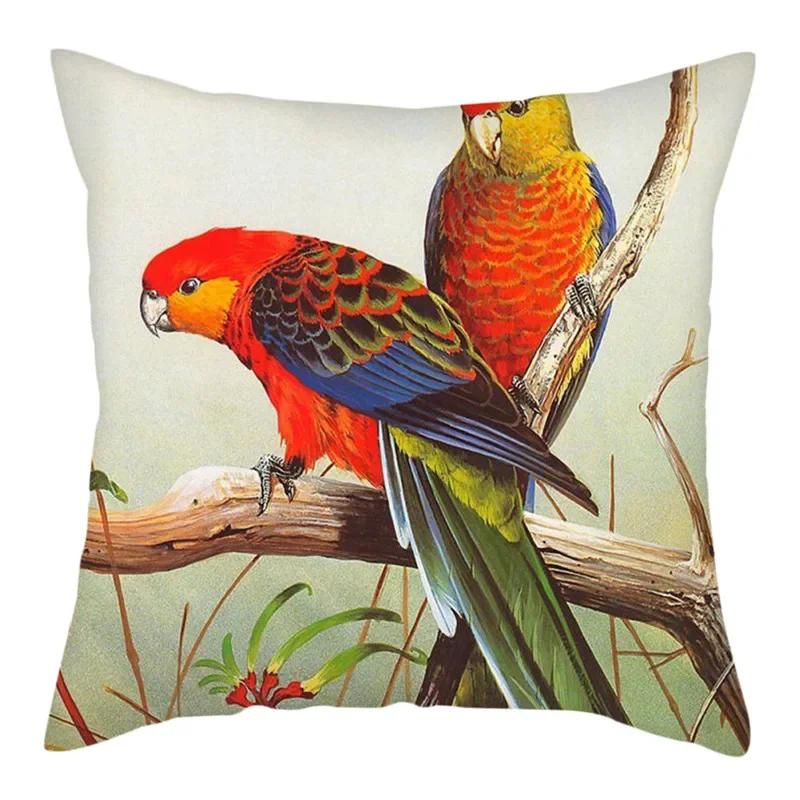 Flower And Birds Polyester Pillow Cover Bird Animal Printed Cushion Cover Throw Pillowcase For Home Sofa Decor 45X45Cm