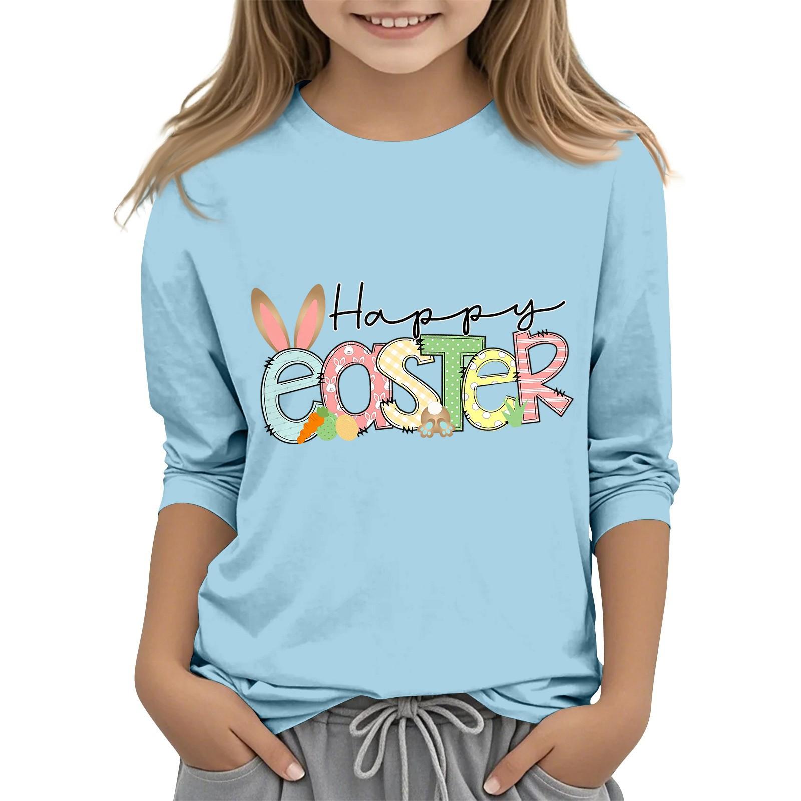 

Повседневная футболка с круглым вырезом и пасхальным принтом, с рукавами 7 точек для детей 110