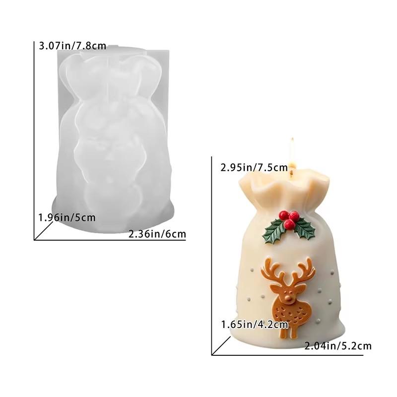 Silicone Christmas Gift Bag Candle Mold Reusable Nonstick for DIY Handmade Xmas Ornament Gift Party Home Decor