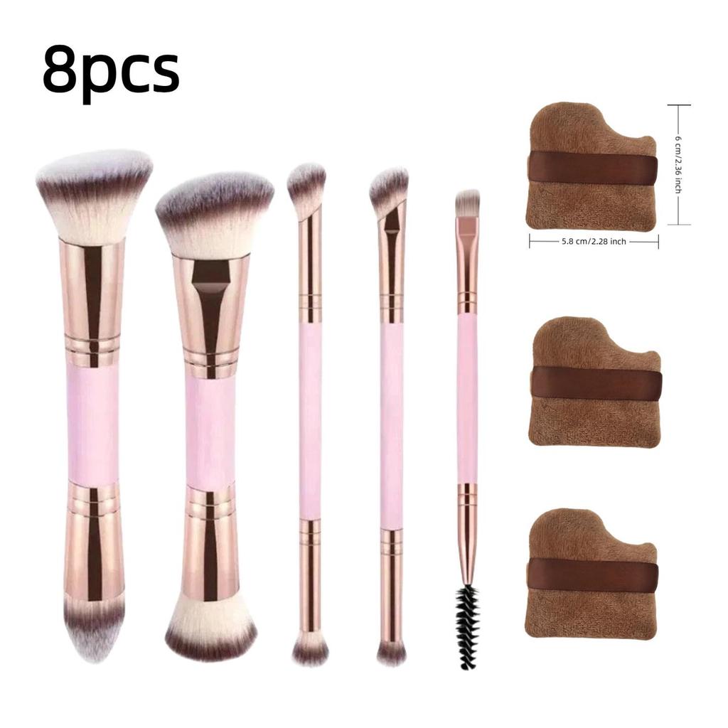 5 Double-Ended Makeup Brushes: Foundation, Blush, 3-Color Contour, Soft Bristle, Loose Powder, Beauty Tool Set