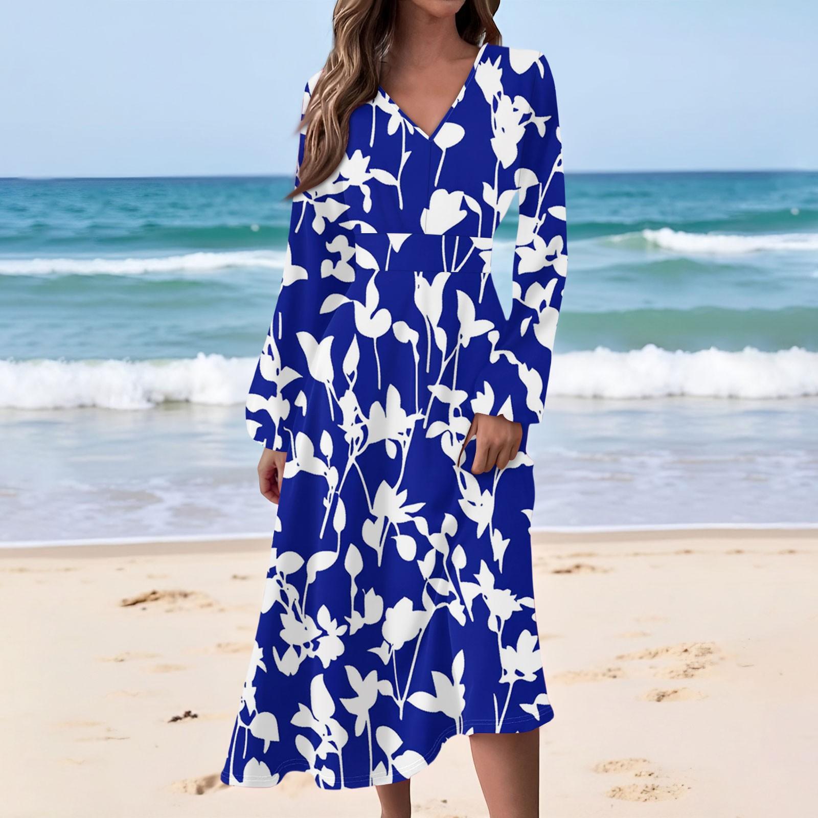 

Женское повседневное модное платье с цветочным принтом, V-образным вырезом, длинным рукавом, приталенное, длинное M