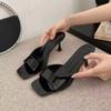 High-heeled cool slippers women's summer new outer wear large size 42 British style square-heeled women's slippers