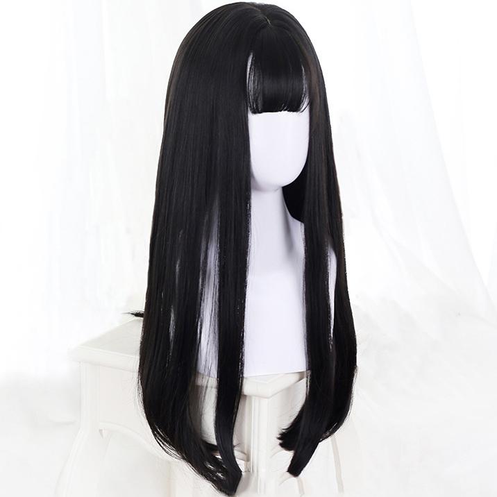 Bybrana Long Straight Hair With Bangs Cosplay Wig Gradient Black Women's Synthetic Hair Heat-Resistant Wig