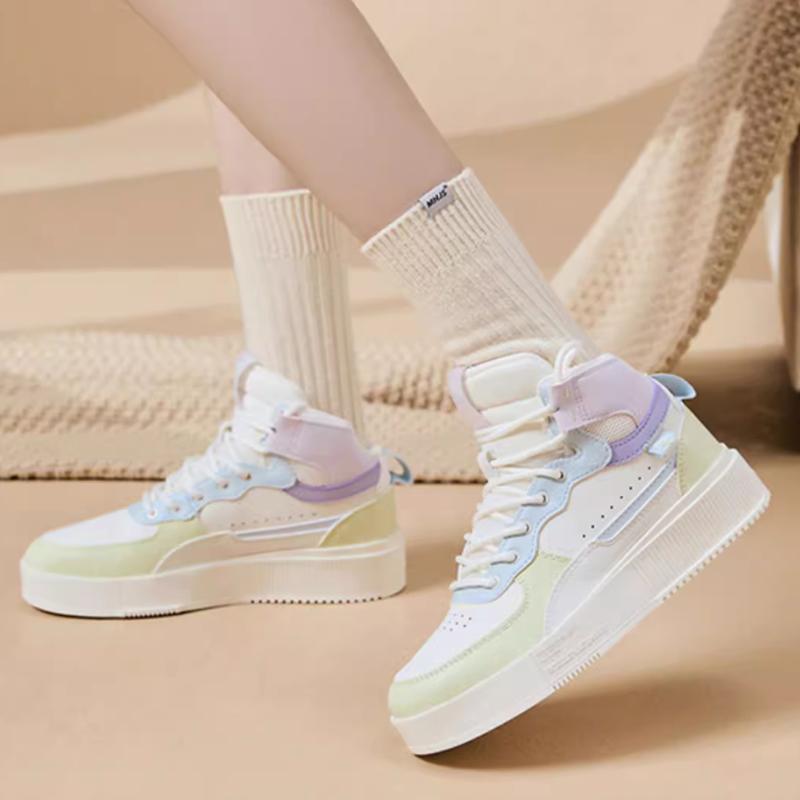 New Anta Anti-Slip Wear-Resistant High-Top Skateboard Shoes Women's White Green 922238011-4