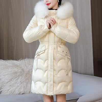 Wintermantel für Damen, dick gepolstert, Kunstpelz, lange Ärmel, Reißverschluss, Baumwolle, Daunenmantel, schmale Passform, mittellange Taschenjacke