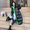 Winter Warm Thick Long Hooded Puffer Jacket Waterproof Shiny Loose Fit Color Block Coat