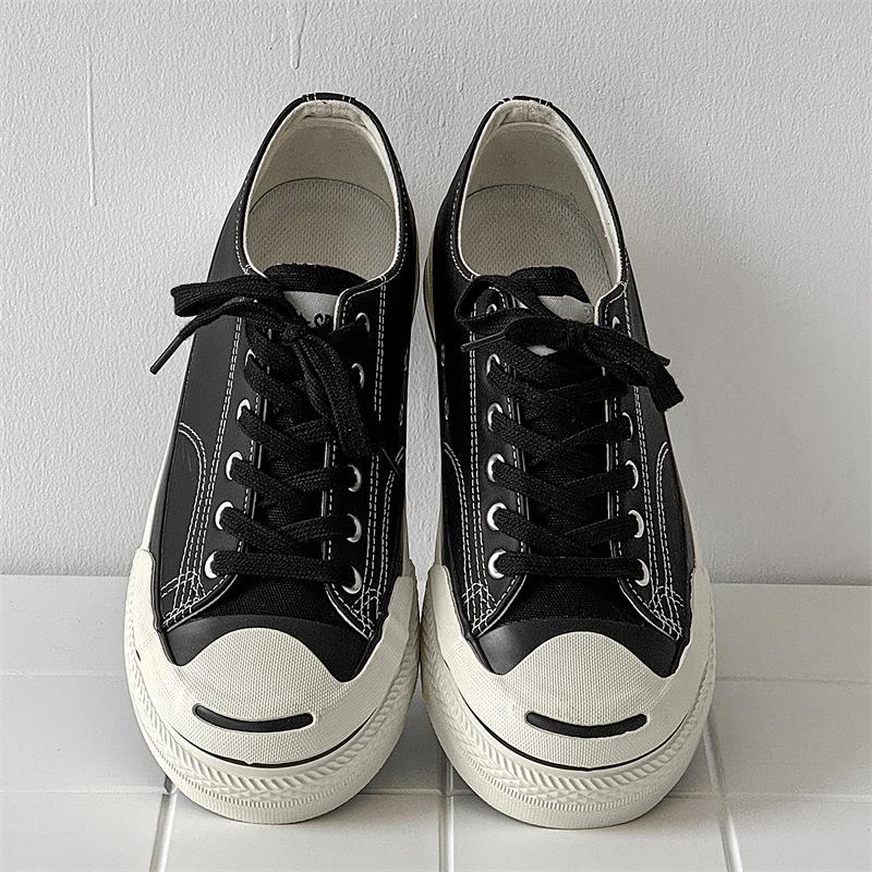 

AFANTING bSS open smile canvas shoes, breathable, thick-soled vulcanized shoes, heightening, trendy shoes 39 чёрный