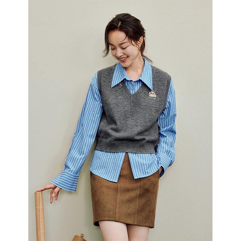 Yinman Women's Retro V-Neck Embroidered Knit Vest