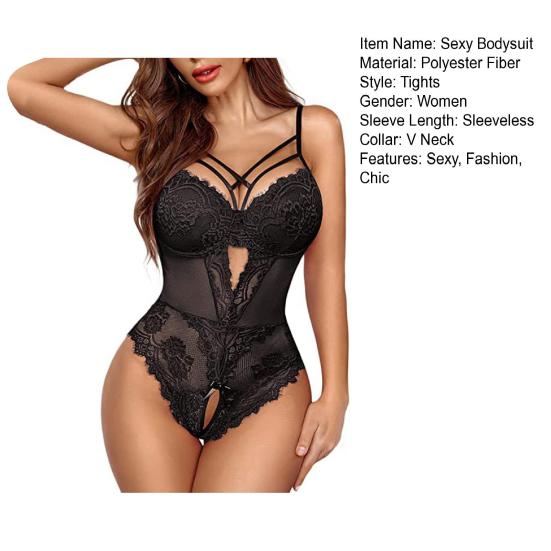 Women's Sheer Mesh Lace Bodysuit One-Piece V Neck Nightwear Camisole See Through Underwear Sexy Date Night Clubwear