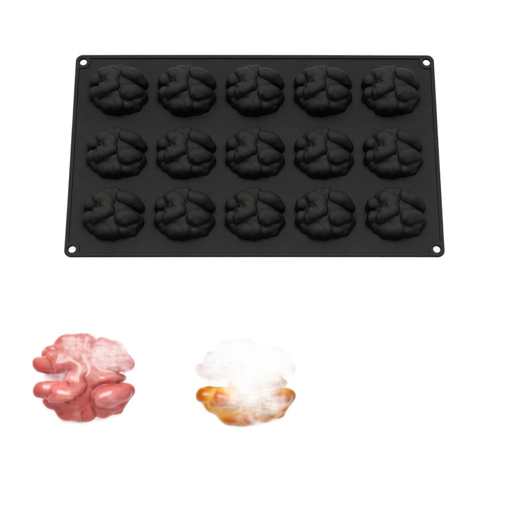 15-Cavity Walnut Shape Silicone Mold Food Grade Flexible Mousse Cake Mold for Baking Resin Craft Making Tool