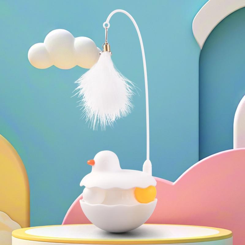 Tumbler Cat Teaser Toy With Removable Feathers & Bells - Self Amusing Kitten Play Wand Easy To Clean And Reassemble