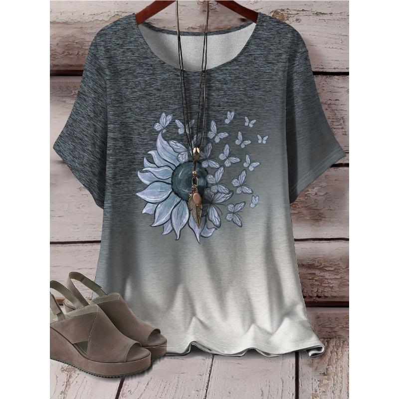 Summer women s daily printed round-neck short-sleeved T-shirt S