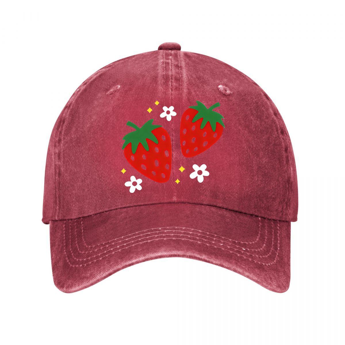 Vintage Strawberry Baseball Cap New Vintage Washed Cotton Baseball Cap Parent Kids Sun Hats Adjustable