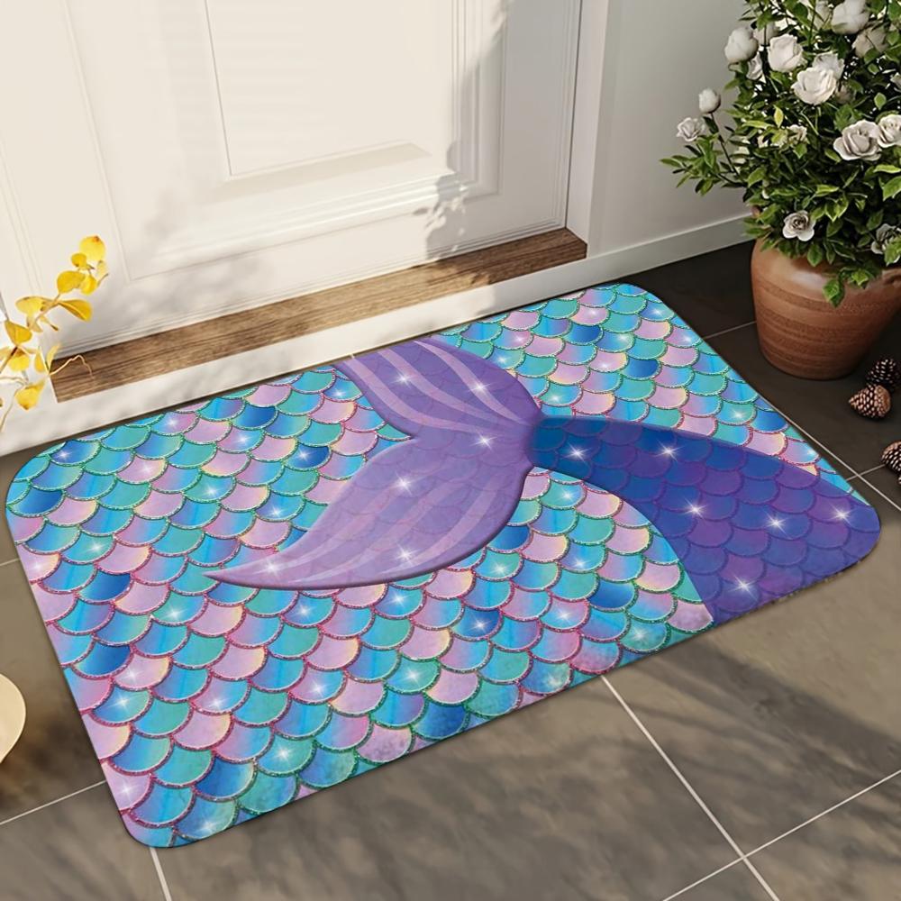 1pc Colorful Mermaid Scales Bathroom Absorbent Mats Anti-Slip Mats Home Decor Supplies Carpets Home Kitchen Floor Mats