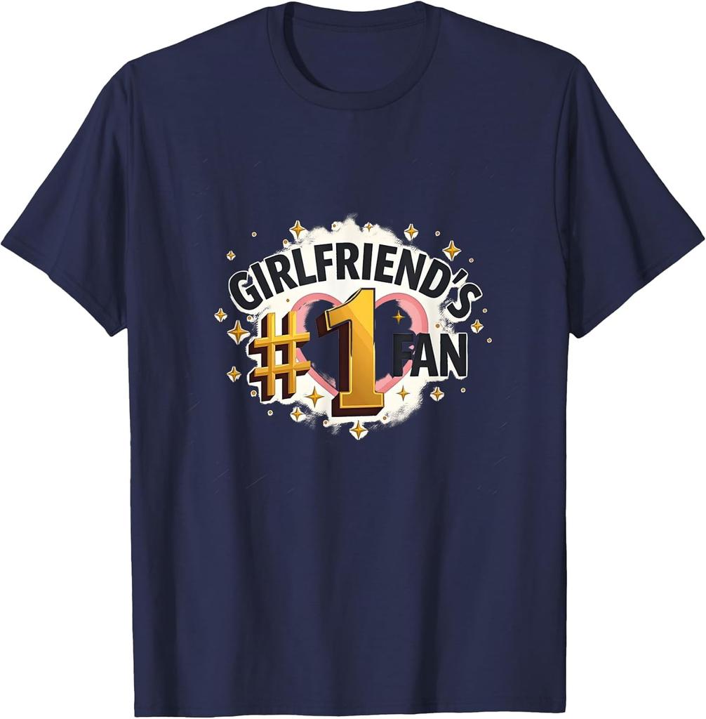 Girlfriend's Number One Fan Graphic Print Cotton Crew Neck T-Shirt Daily Wear for Boyfriend Holiday Wearing