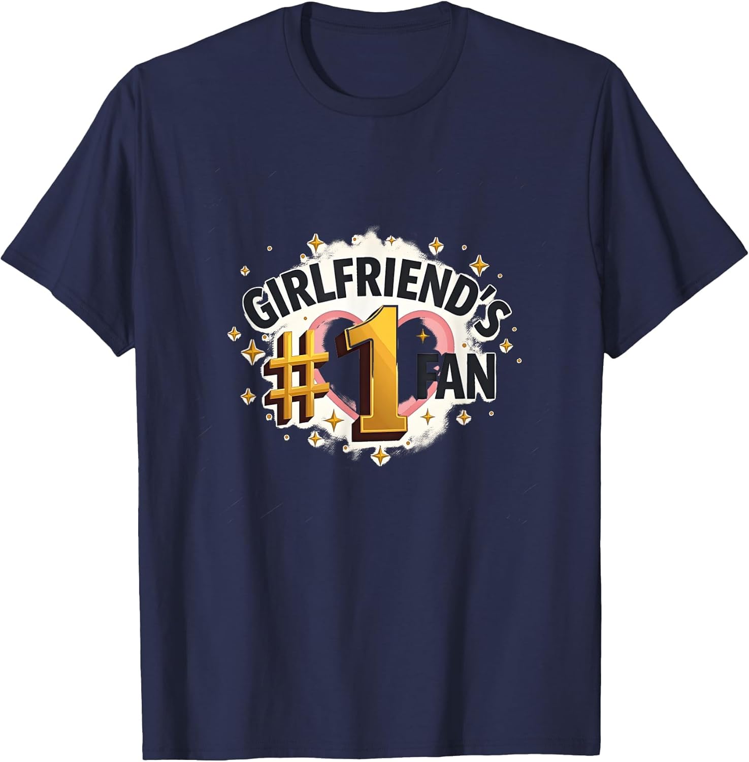 

Girlfriend s Number One Fan Graphic Print Cotton Crew Neck T-Shirt Daily Wear for Boyfriend Holiday Wearing 4XL