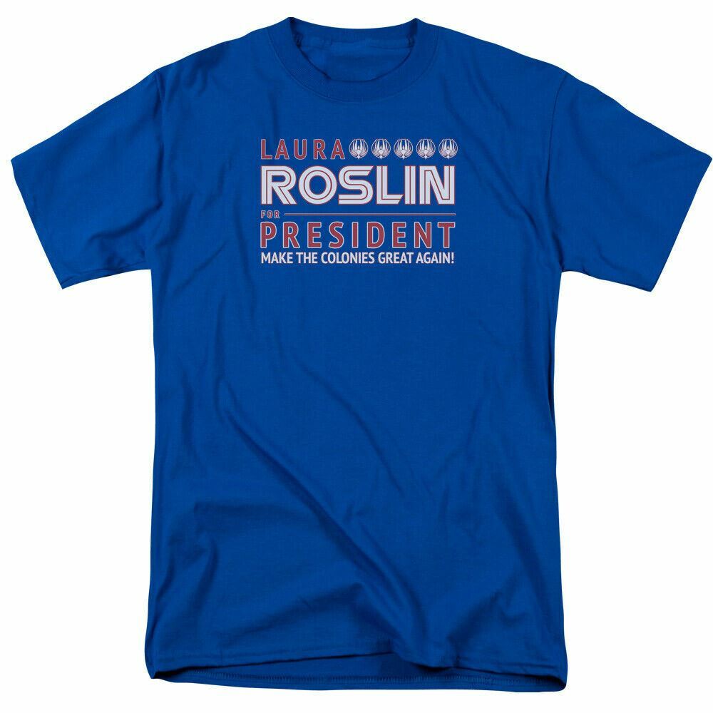 Battlestar Galactica Roslin For President T Shirt Licensed Sci-Fi TV Royal Blue L
