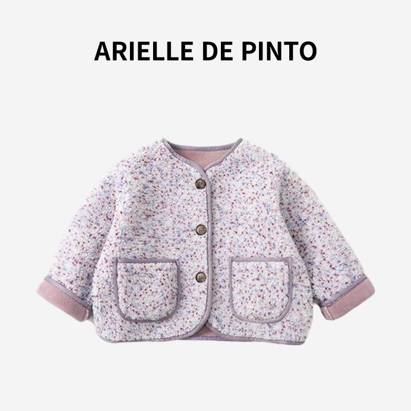 French Arielle De Pinto Girls Winter Jacket, Korean Style Fashionable Casual Thin Velvet Outerwear Purple 140