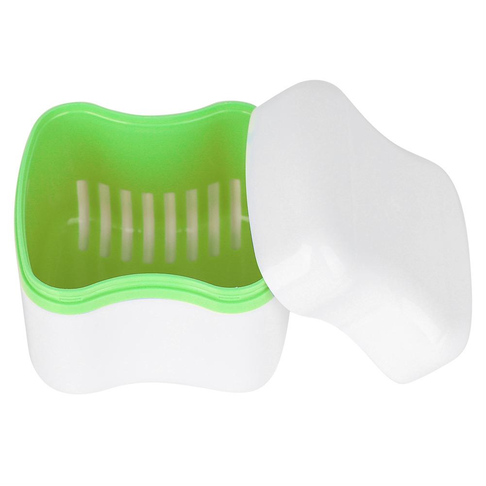 Denture False Teeth Storage Box Case With Filter Screen Dental Appliance(Green)