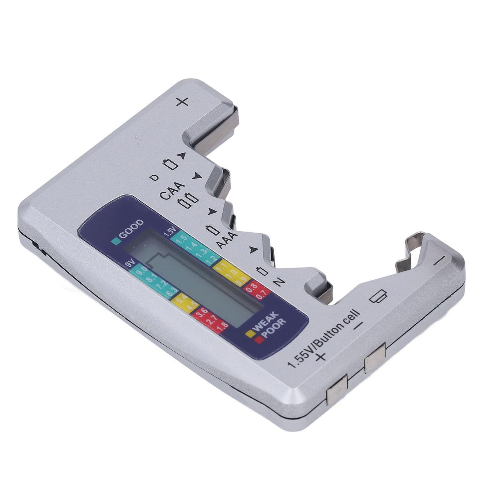 

Цифровой тестер батареек ABS ЖК-экран Кнопочный элемент Тестер батареек для 1,5 В 9 В Измерение серебряный