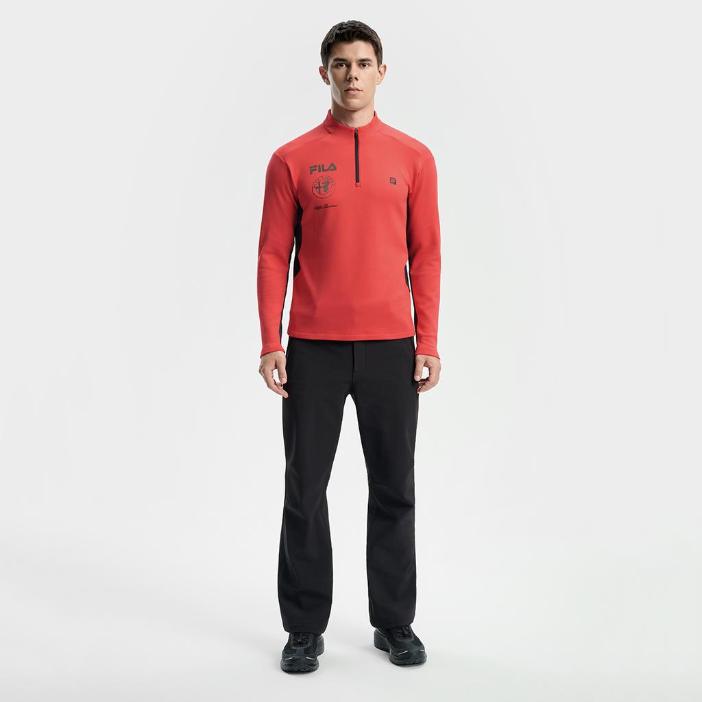 FILA Ski Series Fashionable Casual Sports Comfortable Fleece Warm Knitted Long Sleeve T-Shirt Men Tops Fluorescent-Red A11M546204FRD