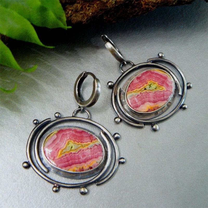 

Изысканные модные серьги с красной эмалью для женщин, элегантные старинные серебряные овальные серьги ручной работы с узором серебряный