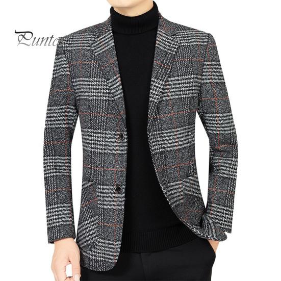 

Чоловічий костюм, пальто, лацкан, довгий рукав, плед, два ґудзики, піджак із кишенями, тонкий діловий верхній одяг XL сірий