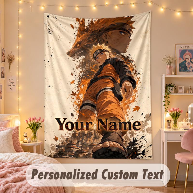 Custom Personalized Tapestry,Naruto Print Custom Name Text Wall Art Hanging for Bedroom