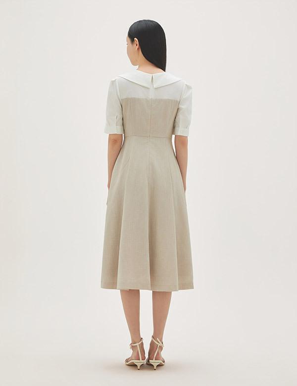 ROEM Open Collar Woven Matching Long Dress Rmowg24R12