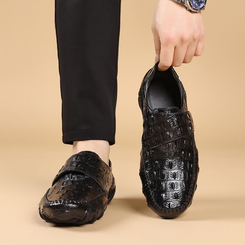 

Летняя трендовая обувь модная универсальная личность мужская повседневная деловая кожаная обувь кожаная поверхность с узором крокодила тренд одна педаль мужская обувь 44 чёрный