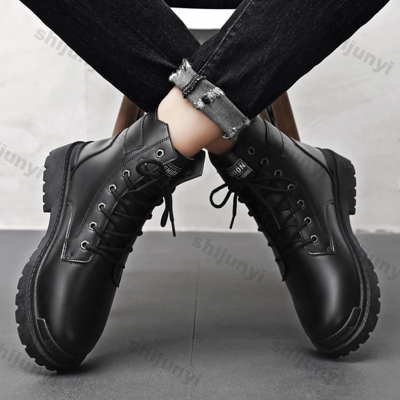 Fashion Men's High Top Short Boots Fashion Ankle Boots Men Autumn Winter British Style Outdoor Boot Man Breathable Lace-Up Botas Hombre