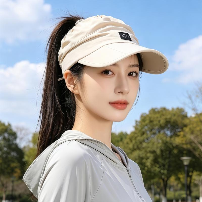 Women's Packable Open-Top Sun Hat Cap, Breathable Nylon Ponytail Style with Front Bill for Hiking and Holiday Travel