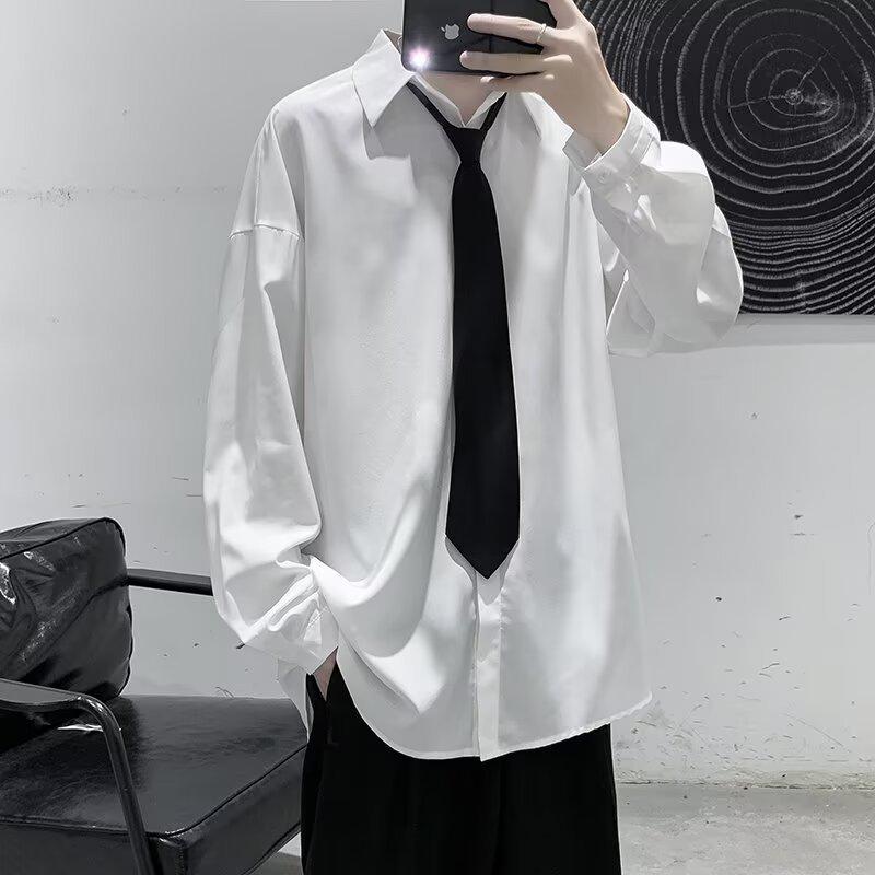 

2025 Black Men s Ascetic Korean Style Long Sleeve Shirt - Trendy Hong Kong and Japanese Fashion XL белый