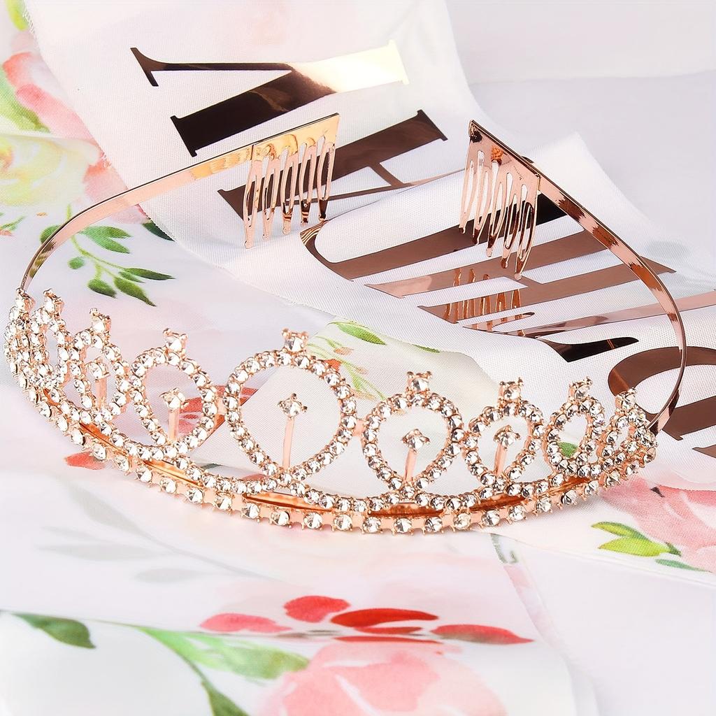 Birthday Party Dance Crown Sash Set Crown Shoulder Strap Birthday Gift Decoration for Women