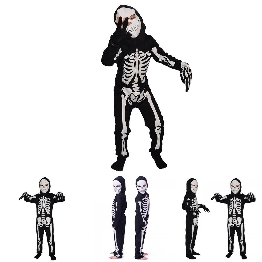 Kids' Skull Print Jumpsuit Halloween Costume Set For Role Play And Themed Party