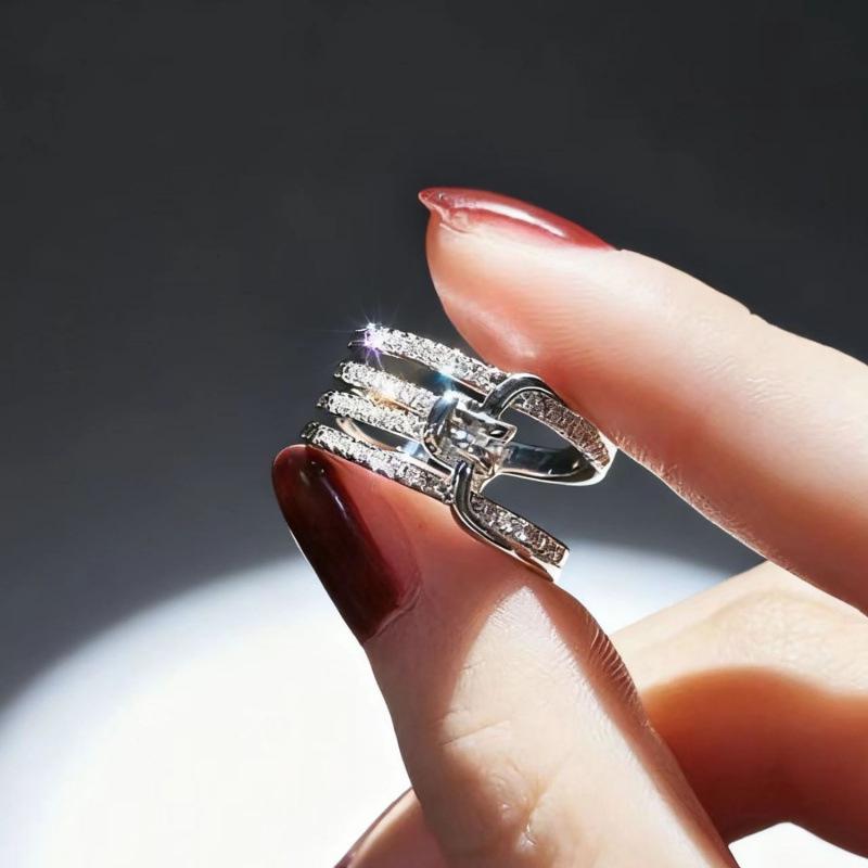 Korean Style Trendy Multi-layer Zirconia Knotted Adjustable Ring for Women - Fashionable Luxury Feel, Personalized Index Finger Ring