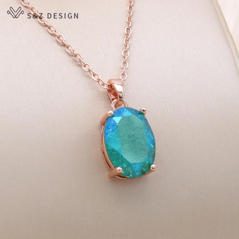 Fashion Ice Crack Egg Shape Oval Crystal Pendant Necklace For Women Elegant Party Rose Gold Color Jewelry