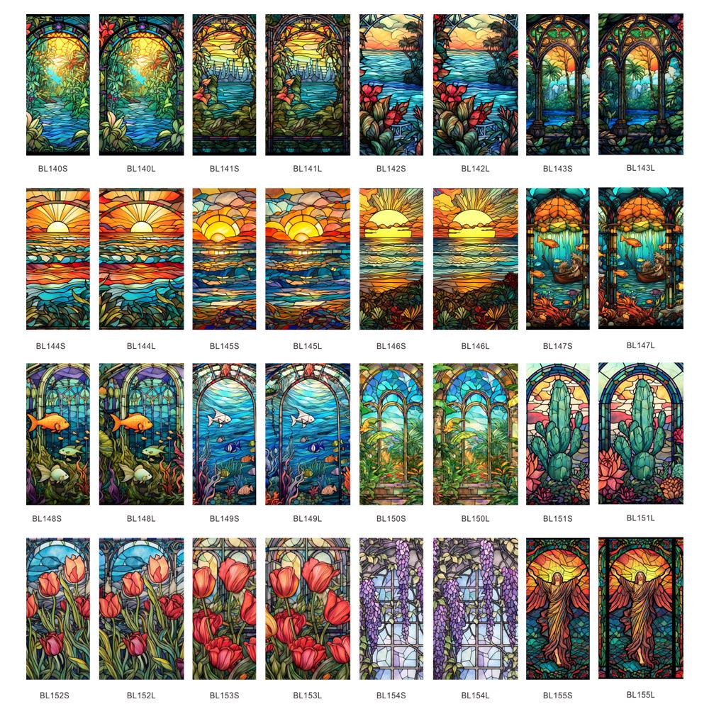 Colorful Retro Floral & Bird Static Cling Window Film - No Glue, Removable