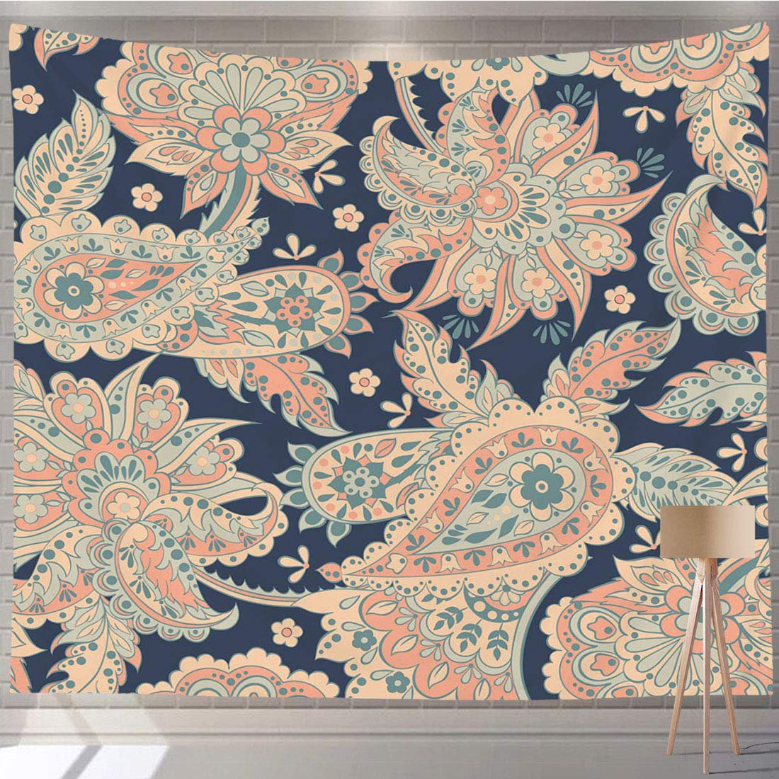 

Ethnic Tapestry Colorful Flowers Paisley Motifs Style Nature Doodle Tapestry Wall Hanging Decor for Bedroom Living Room Dorm 74x94cm(29x37in)