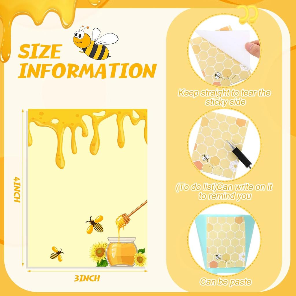 12 Pieces Bee Sticky Notes Bee Notepads Gifts 3x4 Inch Adhesive Honey Memo Notes for Women to Do List for Memo Reminder List for Office Home Supplies