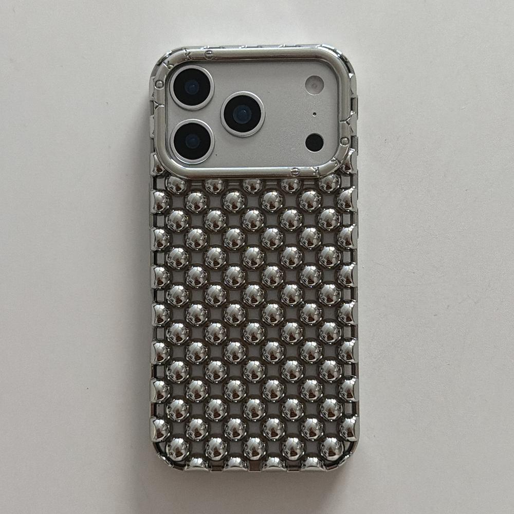 

Electroplated Orange 3D Pearl Pattern Phone Case For iPhone 17 16 15 14 13 Pro Max Soft Shockproof Silicone Cover Girls iPhone17