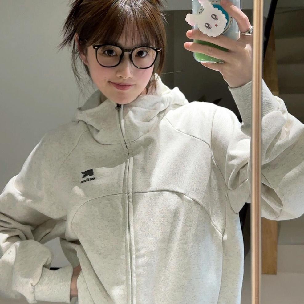 Women's Green Retro Style Zip-Up Hooded Sweatshirt Jacket - Spring Collection